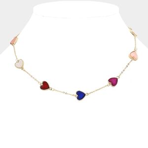 Multicolored Gold Heart Chain Necklace Station Pendant Jewelry